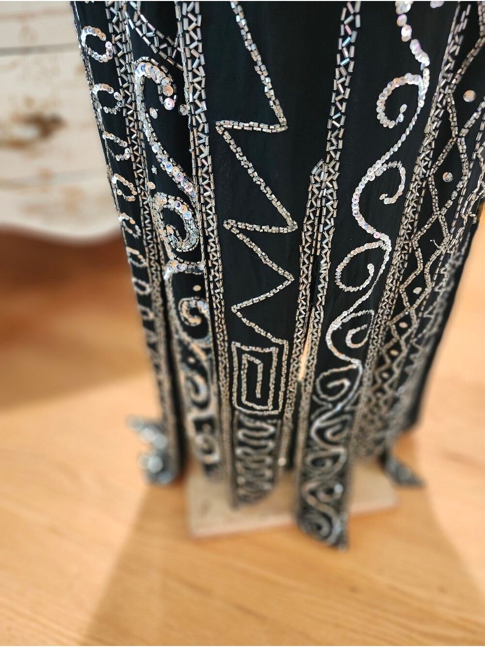 Vintage Lillie Rubin Art Deco Black & Silver Beaded Sequin Evening Dress 6 - Picture 3 of 11